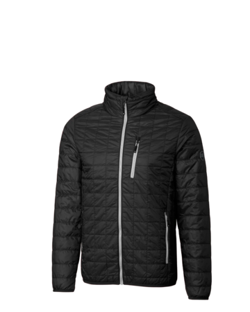 Model wearing a MCO00018 Cutter & Buck Rainier PrimaLoft® Mens Eco Insulated Full Zip Puffer Jacket